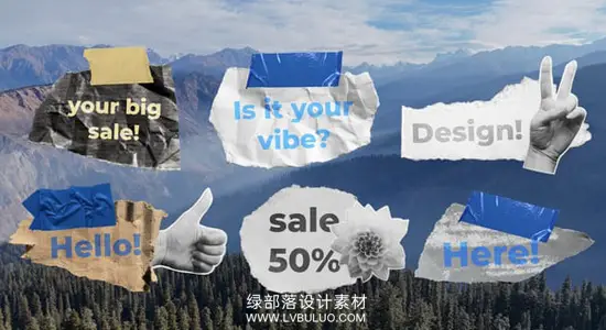 PR模板 6个创意纸张贴纸贴画定格文字标题动画