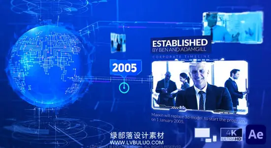 AE模板 未来数字地球背景企业历程时间线幻灯片