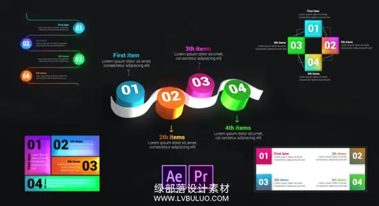 AE/PR模板 5款创意信息图表列表统计展示动画