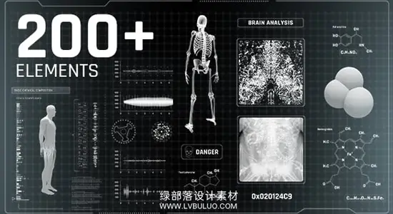 AE模板 200组科技感医疗实验研究HUD信息数据动画