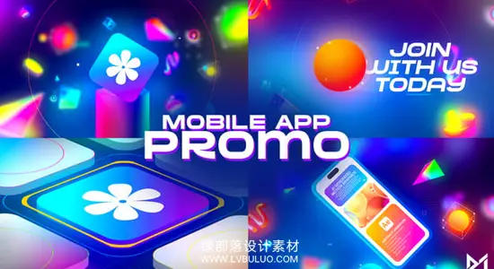 AE模板 霓虹彩色复古未来风手机应用APP宣传展示动画