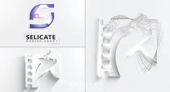 AE模板 简约干净3D与2D结合Logo快速展示动画