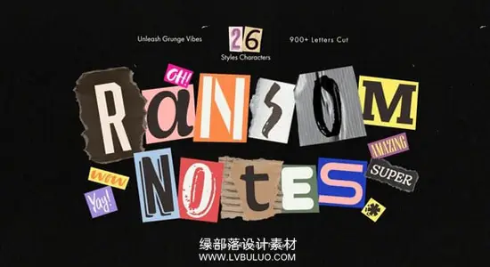 AE模板 复古撕纸纹理剪贴画字母数字动画