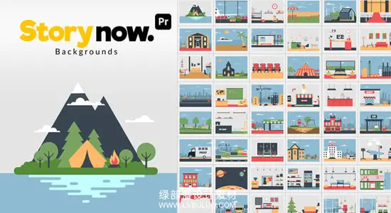 PR模板 48个二维扁平化场景动态背景MG动画