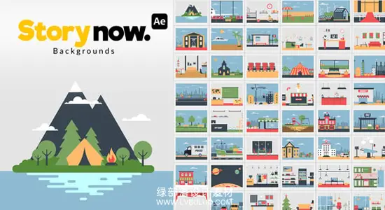 AE模板 48个二维扁平化场景动态背景MG动画