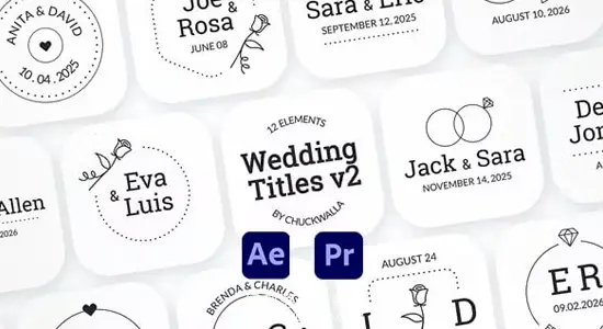 AE/PR模板 12组简约优雅婚礼文字标题动画