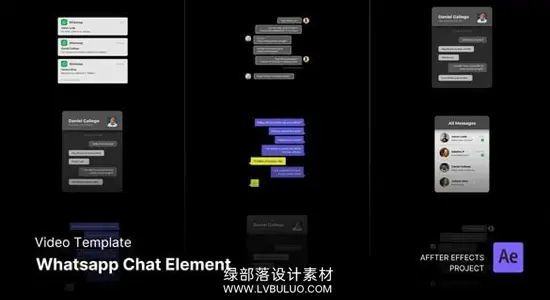 AE模板 5种WhatsApp聊天对话气泡消息界面动画