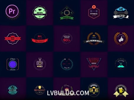PR模板-51组复古徽章标题预设图形标签动画包